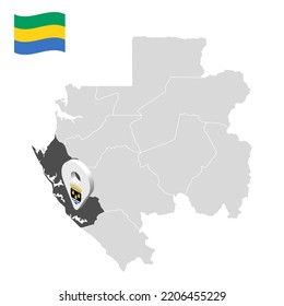 Location  Ogooue-Maritime Province  on map Gabon. 3d location sign similar to the flag of  Ogooue-Maritime Province. Quality map  with  Regions of the Gabon for your design. EPS10