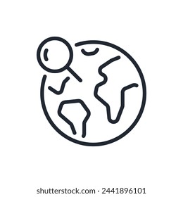 Location on globe editable stroke outline icon isolated on white background flat vector illustration. Pixel perfect. 64 x 64