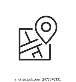 Position auf der Karte, lineares Stilsymbol. Bestimmte Position auf einer Karte markiert. Bearbeitbare Strichbreite