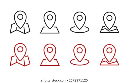 Location on map, linear style icon set. Map pin on specific location symbol. Location pointer. Map pin editable stroke. Vector illustration