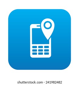 Location on mobile icon on blue button background,clean vector