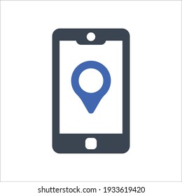 Location on mobile icon, Vector graphics