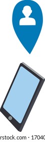 Ubicación en el concepto de smartphone. Ilustración vectorial. Aplicaciones para smartphones y concepto de medios sociales. 