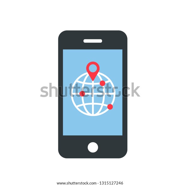 Location on\
smartphone icon symbol in flat\
style