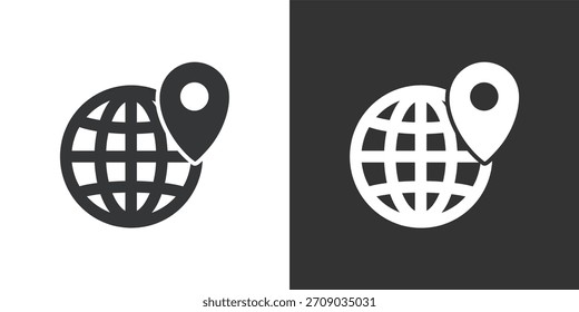 Locación en el icono del mapa del mundo. Icono de la serie de glifos sólidos