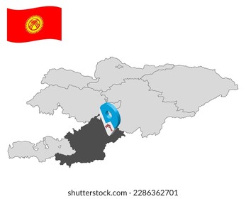 Location Osh Region on map Kyrgyzstan. 3d Osh Region location sign. Quality map with  Provinces of Kyrgyzstan for your web site design, logo, app, UI. Stock vector. EPS10.