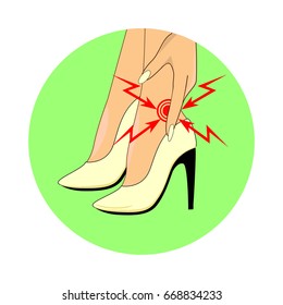 Location of pain on foot from wearing high heels