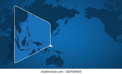 Lage von Palau auf der Weltkarte mit erweiterter Karte von Palau mit Flagge. Geografische Vektorvorlage für Ihr Design.