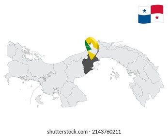 Location Panama Oeste Province on map Panama. 3d location sign similar to the flag of  Panama Oeste. Quality map  with  Regions of the Panama for your design. EPS10