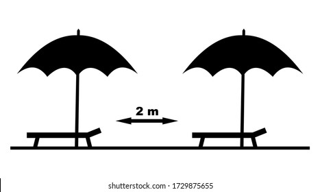 location of parasols, safe distance of two meters, vector icon
