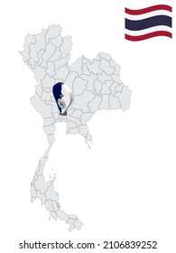 Location of Pathum Thani  Province on map Thailand. 3d Pathum Thani flag map marker location pin. Quality map with Provinces of  Thailand for your web site design, app, UI. EPS10.