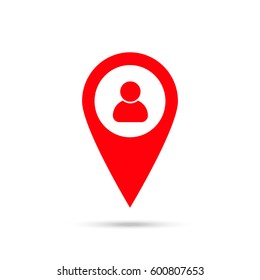 location people icon. Red icon and gray shadow