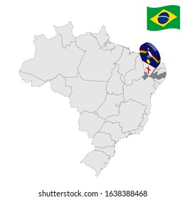 Location of Pernambuco on map Brazil. 3d Pernambuco location sign similar to the flag of Pernambuco. Quality map  with regions of Brazil. Federal Republic of Brazil. EPS10.