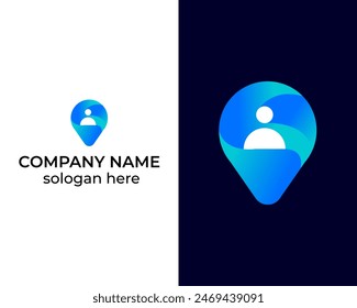 Location and person combination modern 3d app logo design vector template