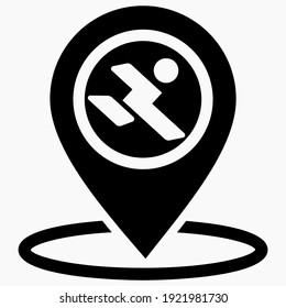 Location and person icon. Geolocation and running man. Travel icon. Sports activities. Vector icon.