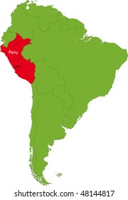 Location of Peru on the South America continent