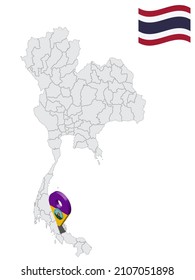 Location of Phatthalung Province on map Thailand. 3d Phatthalung flag map marker location pin. Quality map with Provinces of  Thailand for your web site design, app, UI. EPS10.