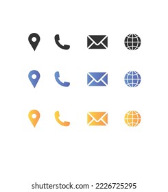 Location, Phone, Cell, Mobile, Email, and Website vector icons of simple forms