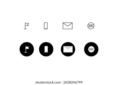 Iconos de ubicación, teléfono, correo y Sitio web en formato de Vector EPS 10.