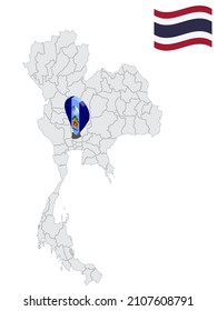 Location of Phra Nakhon Si Ayutthaya Province on map Thailand. 3d Phra Nakhon Si Ayutthaya flag map marker location pin. Quality map with Provinces of  Thailand for your design, app, UI. EPS10.
