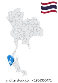 Location of Phuket Province on map Thailand. 3d Phuket flag map marker location pin. Quality map with Provinces of Thailand for your web site design, app, UI. EPS10.
