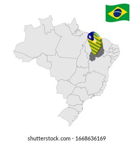 Ubicación de Piaui en el mapa de Brasil. 3d Indicador de ubicación de Piaui similar a la bandera de Piaui. Mapa de calidad con regiones de Brasil. República Federal de Brasil. EPS