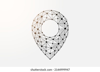 Location pin 3d low poly symbol with connected dots. Gps navigation, map pointer design vector illustration. Online delivery polygonal wireframe