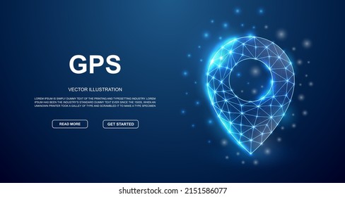 Pin de ubicación 3d símbolo de poli bajo con puntos conectados para la plantilla de página de inicio. Concepto de ilustración de diseño Gps. Ilustración de entrega en línea poligonal