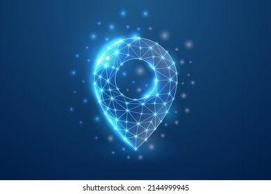 Location pin 3d symbol in blue low poly style. Gps navigation, map pointer design concept illustration. Online delivery polygonal wireframe.