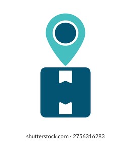 A location pin above a package represents shipping destination and parcel movement. This graphic suits ecommerce tracking pages, logistics dashboards, courier apps, and delivery materials