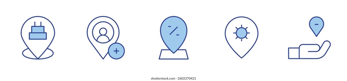 location pin, location, add location. Location Icon vector illustration. Line Duotone style. Editable stroke.