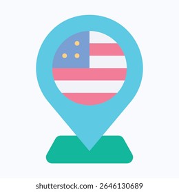 Location Pin With American Flag, Fourth Of July Icon, Vector Style Flat Icon. 