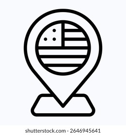 Pin De Locación Con Bandera Americana, Icono Del Cuatro De Julio, Icono Lineal De Estilo Vector. 