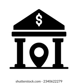 Location pin with bank building showing concept vector of bank location