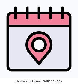 Location Pin Calendar, Address Date Vector Icon. Lineal Color Vector Icon.