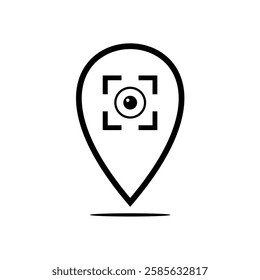 location pin with camera lens logo design, security camera, photography camera shop logo illustration