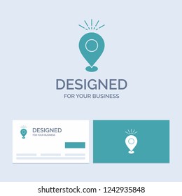 Location, Pin, Camping, holiday, map Business Logo Glyph Icon Symbol for your business. Turquoise Business Cards with Brand logo template.