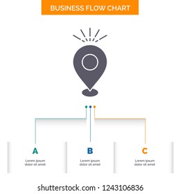 Location, Pin, Camping, holiday, map Business Flow Chart Design with 3 Steps. Glyph Icon For Presentation Background Template Place for text.