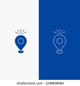 Location, Pin, Camping, holiday, map Line and Glyph web Button in Blue color Vertical Banner for UI and UX, website or mobile application