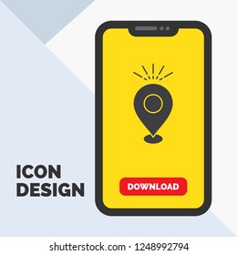 Location, Pin, Camping, holiday, map Glyph Icon in Mobile for Download Page. Yellow Background