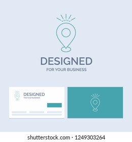 Location, Pin, Camping, holiday, map Business Logo Line Icon Symbol for your business. Turquoise Business Cards with Brand logo template