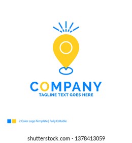 Location, Pin, Camping, holiday, map Blue Yellow Business Logo template. Creative Design Template Place for Tagline.