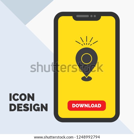 Location, Pin, Camping, holiday, map Glyph Icon in Mobile for Download Page. Yellow Background