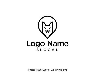 Location pin and cat logo design. Animal location icon, Vector logo illustration design. Pet cat or dog symbol with icon location marker