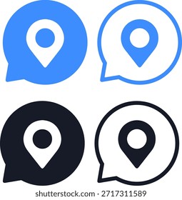 location pin in chat bubble icon set, map pointer speech bubble symbols, flat vector illustration