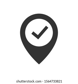 Location pin with check mark black icon