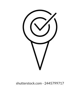 Pasador de Locación y marca de verificación. Indicador del navegador GPS. Marca del mapa de geolocalización, ubicación del punto. Ilustración vectorial.