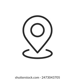 Location pin with circle, linear style icon. specific geographic location with a circular indicator. Editable stroke width