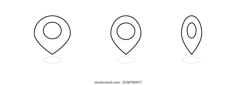 Positionsstift mit Kreis, lineares Stilsymbol. spezifischer geografischer Standort mit einem kreisförmigen Indikator. Bearbeitbare Strichbreite. Pin-Symbol für Position. EPS 10.