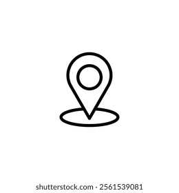 Location pin with circle, linear style icon. specific geographic location with a circular indicator. Editable stroke width